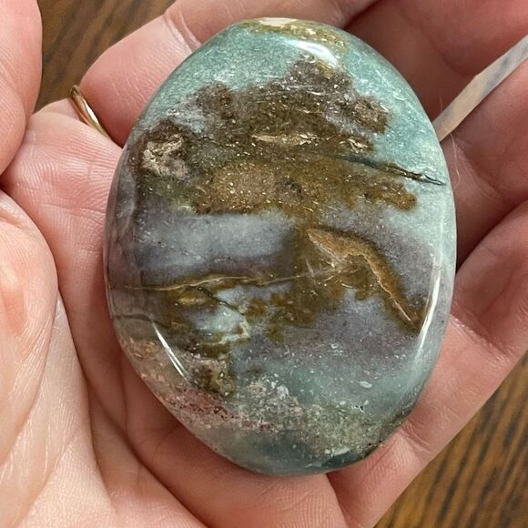 Ocean Jasper palm stone moss agate agatized crystal colorful teal green white ye - Picture 3 of 5